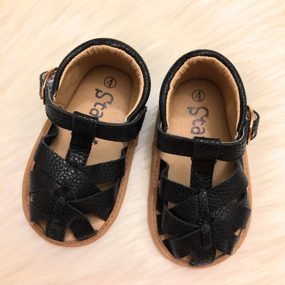 Size 3, 4 Black Baby Sandals, Toddler Sandals, Baby Shoes, Baby Soft-Sole Sandal